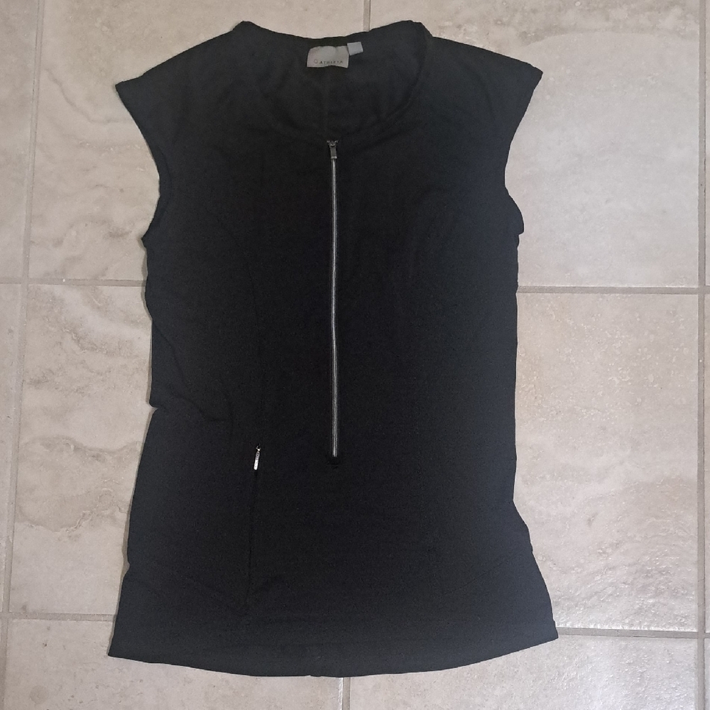 Athleta Black Muscle Stretch Tank with Zip Detail